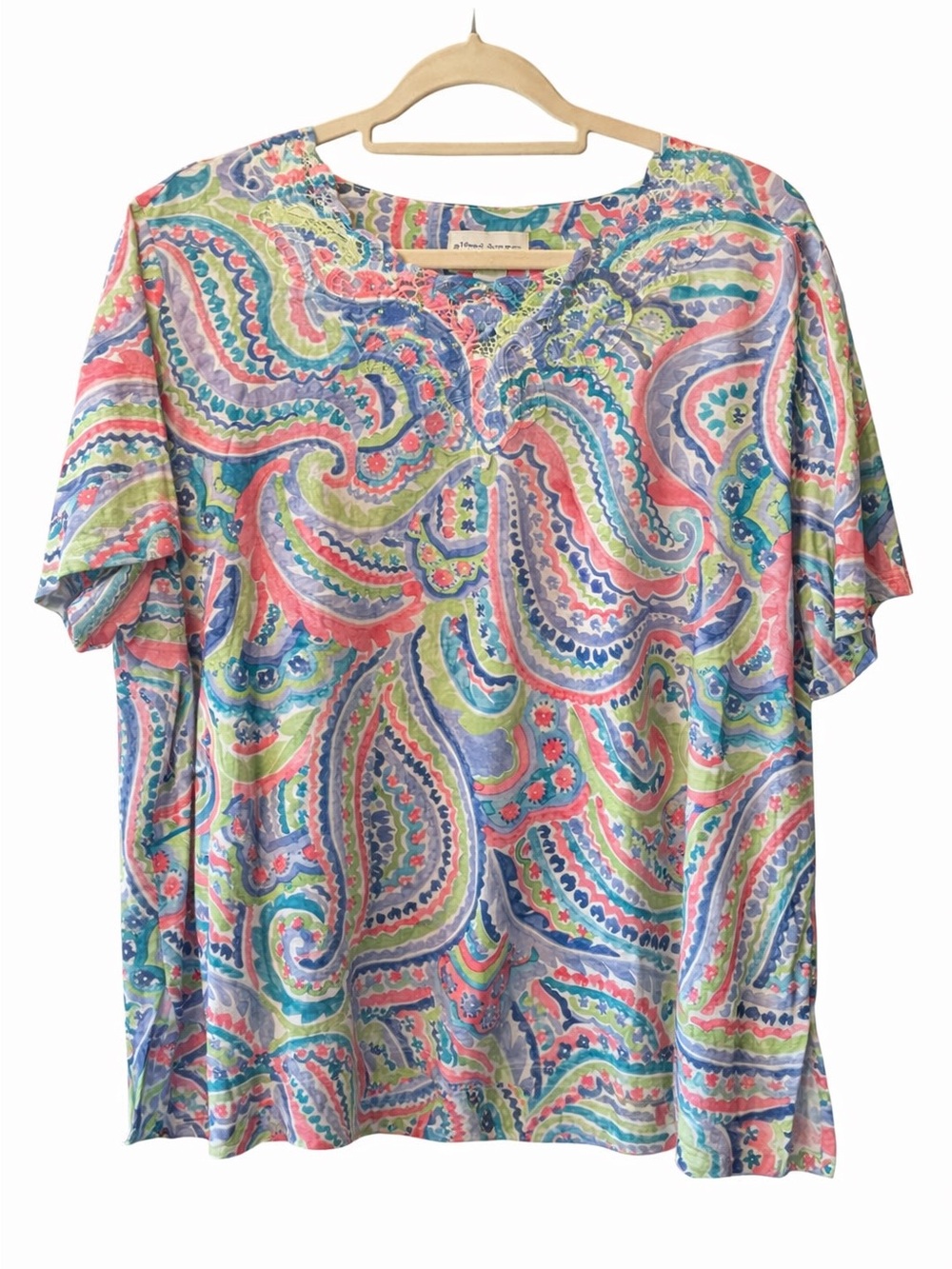 Alfred Dunner Multicolor 3X Paisley V-Neck Short Sleeve Top - Picture 2 of 8